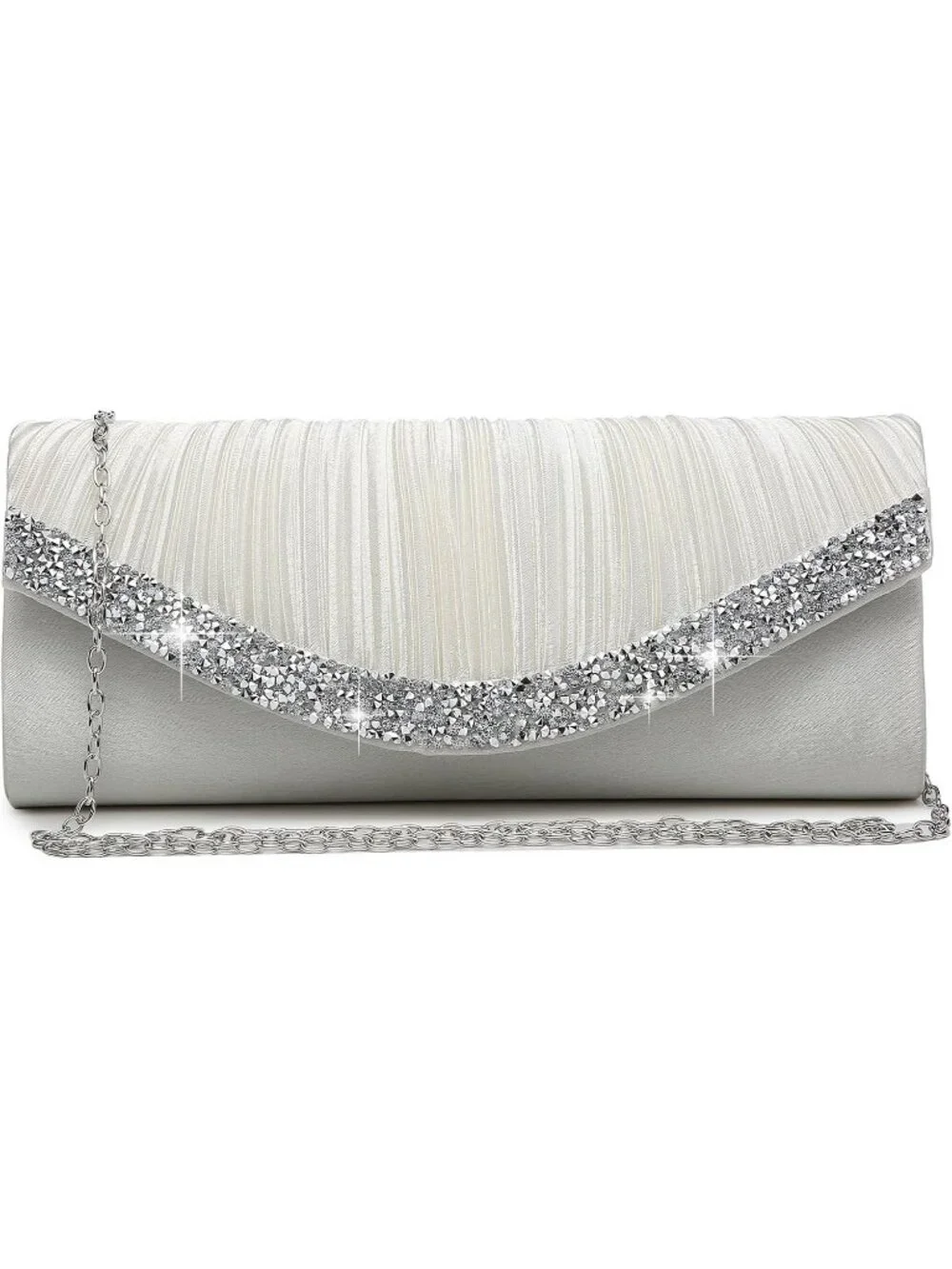 Women Ivory White Rhinestone Evening Clutch Purse Formal Hand Bag Prom Party Bag